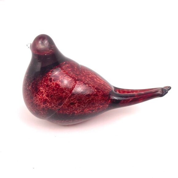 Hand Blown Art Glass Bird Figurine Red Speckled Murano Style Studio Art Glass - Picture 2 of 10